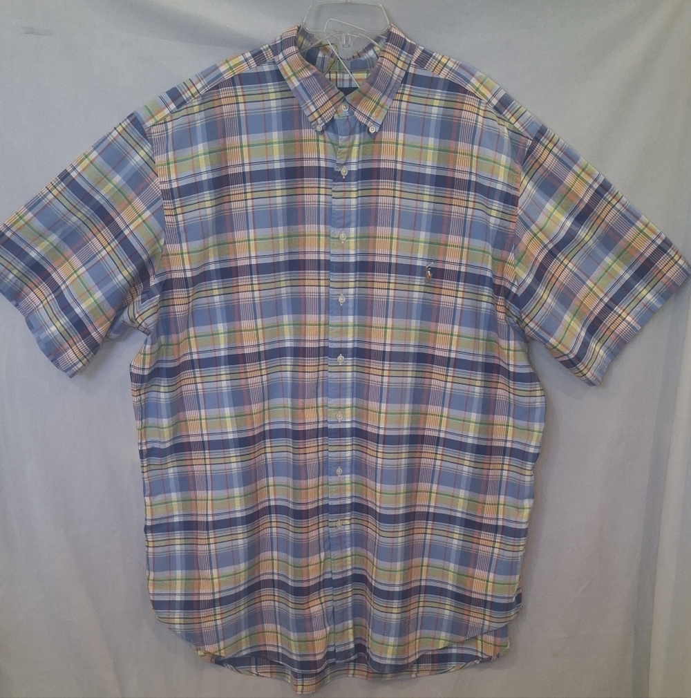 Ralp Lauren Men's Button Down Short Sleeve Blue Colorful Plaid Size 2XLT